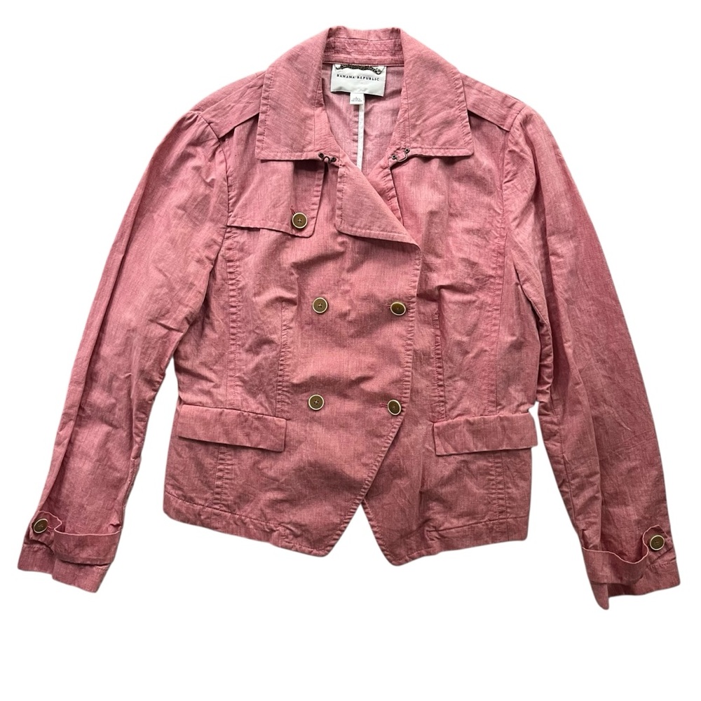 Banana Republic Women’s L Red Pink Linen Cot Blend Double Breasted Button Jacket